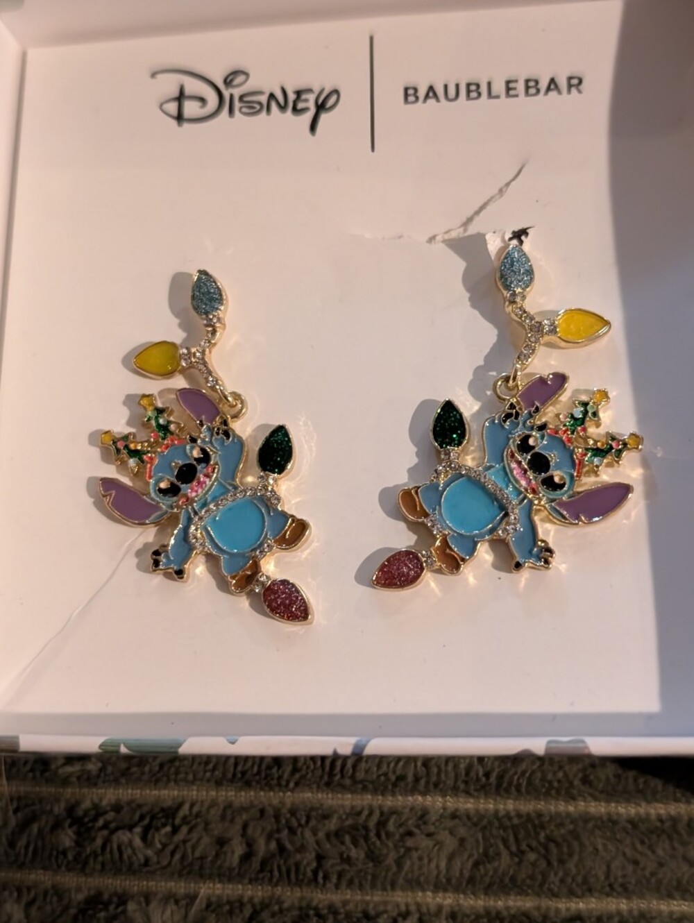 Disney Stitch Christmas Baublebar Dangle Earrings Reindeer Pattern